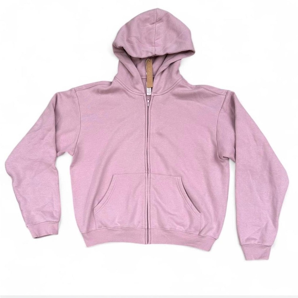 SKIMS COTTON FLEECE CLASSIC ZIP UP HOODIE | COLOR: DUSK SIZE: S - Picture 2 of 6